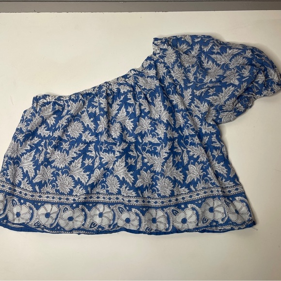 Velvet Graham & Spencer Size L One Shoulder Blouse Floral Puffed Sleeve - Picture 5 of 12